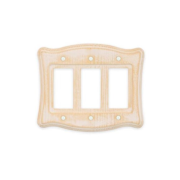 3-Gang Decorative Wall Plate - Whitewashed real Wood Triple Switch Cover - Picture 2 of 7
